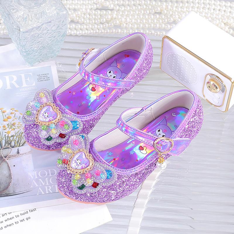 

Girls Princess Shoes Host Piano Performance Leather Shoes Children s High Heels Children s Silver Stage Dress Crystal Shoes 38 (shoe inner length 23.5CM) фиолетовый