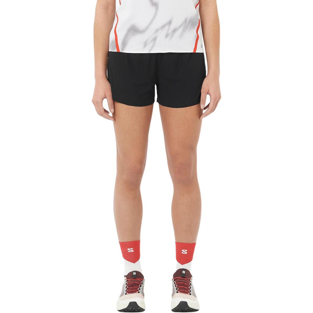 Salomon Breathable Lightweight Comfortable Soft Sports Shorts Women shorts Deep-Black Orange-Red C26927