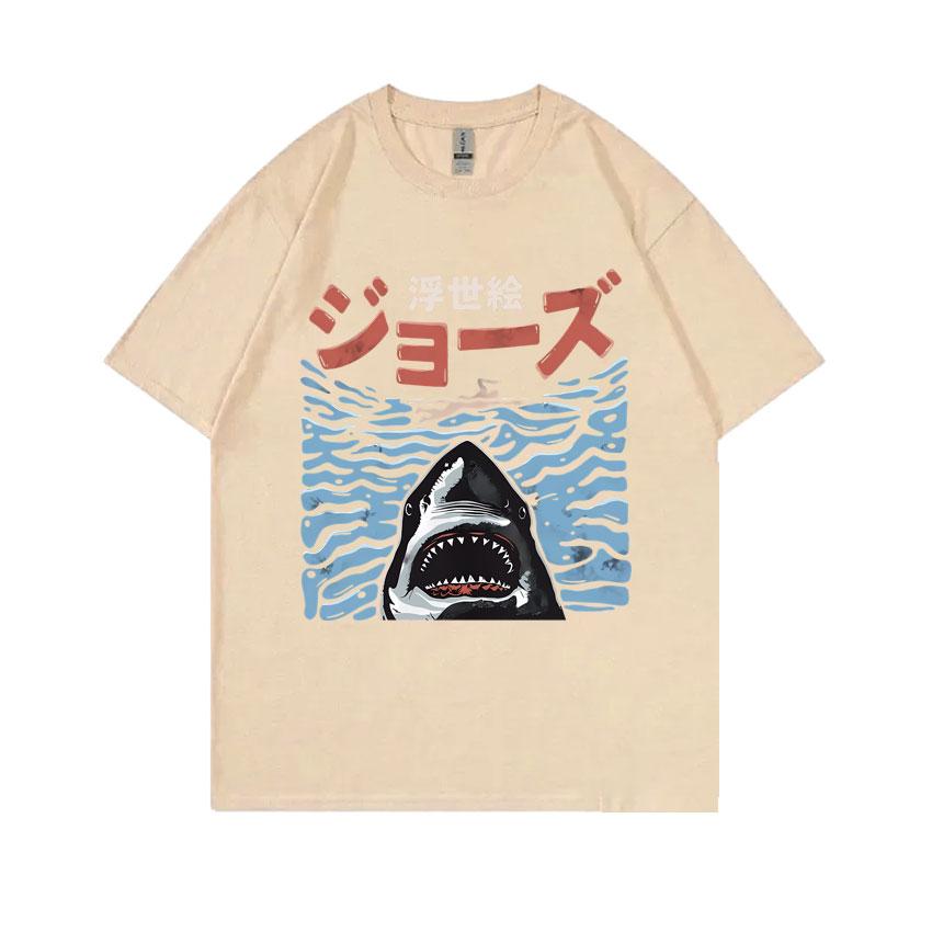 Japanese Vintage Shark Week Funny Meme Tshirt Men Women Fashion Casual Oversized T Shirts Men's Pure Cotton Short Sleeve T-shirt