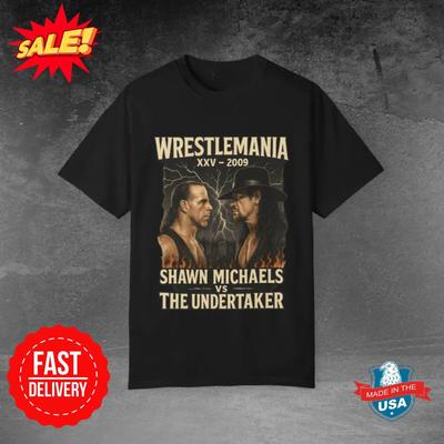 WrestleMania 25  Shawn Michaels Vs Undertaker Vintage Wrestling Tee Unisex Shirt Cotton Oversize Large Size
