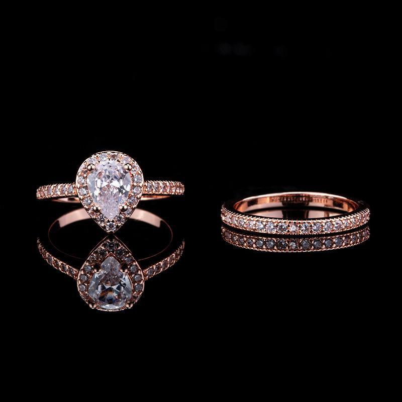 Classic Water Drop-Shaped Zircon Women'S Engagement Ring Light Luxury Inlaid With Diamond Ring Set Jewelry