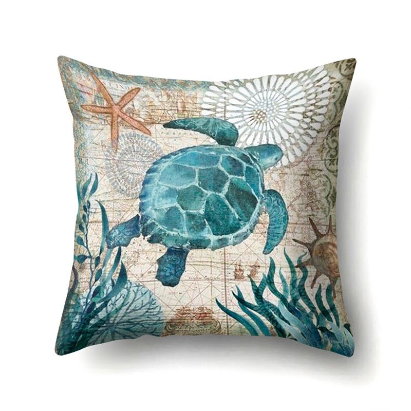 Polyester Pillowcase Peach Leather Velvet Cushion Cover Marine Life Seahorse Octopus Printed Pillowcase Car Cushion