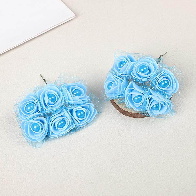 24pcs Foam Rose Head with Pearl 4cm Mini Artificial Flower For Wedding Bride Bouquet Decoration Home DIY Wreath Craft Party Gift