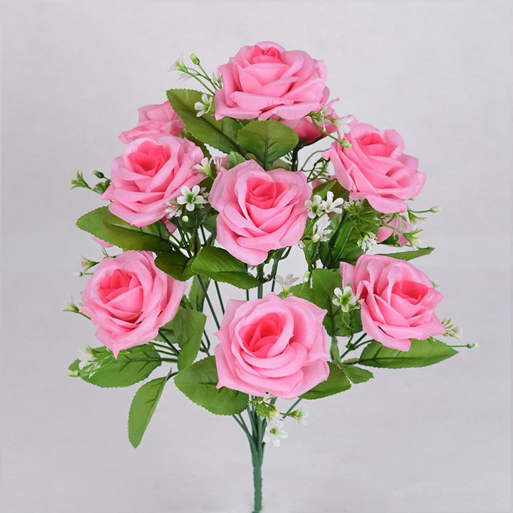 12 Heads Real Happy Silk Flower Mini Rolled Edge Fake Rose Flowers Bouquet Plastic Photography Photo Gift
