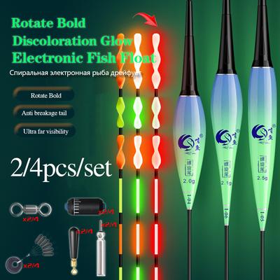 ONLYOU Spiral Tail Eye-catching Induction Electronic Fish Float Luminous Intelligent Float Outdoor Lake Reservoir Pond Ice Fishing Float 2/4pcs/set