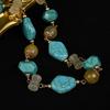 Vintage French Earrings, Turquoise Natural Gold Silk Jade Spacer Beaded Personality Temperament Irregular Earrings Necklace Women