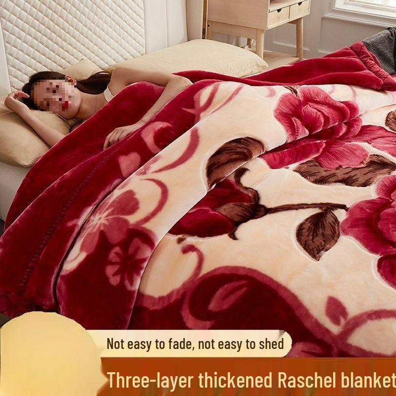 G5Z Double Layer Winter Blanket: Thick Flocked Raschel & Milk Fleece for Cozy Naps.