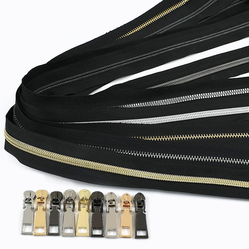 Meetee 2-10M 5# Metal/Nylon/Resin Zippers By Meter + Matching Zip Sliders Bag Clothes Zips Easy Repair Sewing Accessories