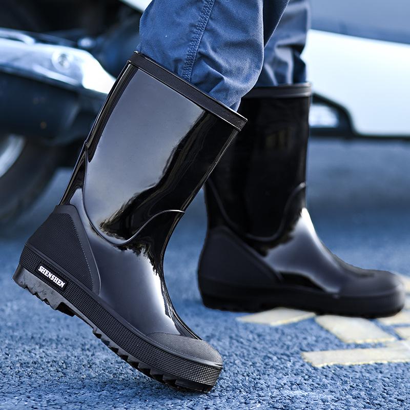 Water Shoes Fashion Rain Shoes Men's Waterproof Medium Tube Rain Boots Thick Sole Outdoor Car Wash Fishing Labor Insurance PVC Rubber Shoes