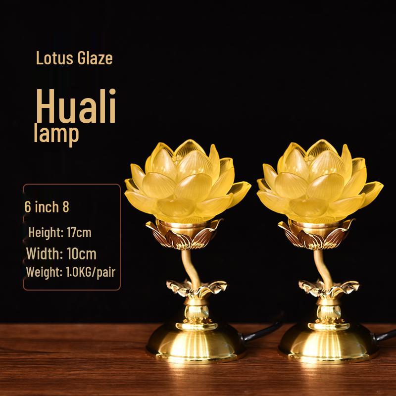 Seven-Color LED Crystal Lotus Lamp for Buddha and Guanyin Offerings