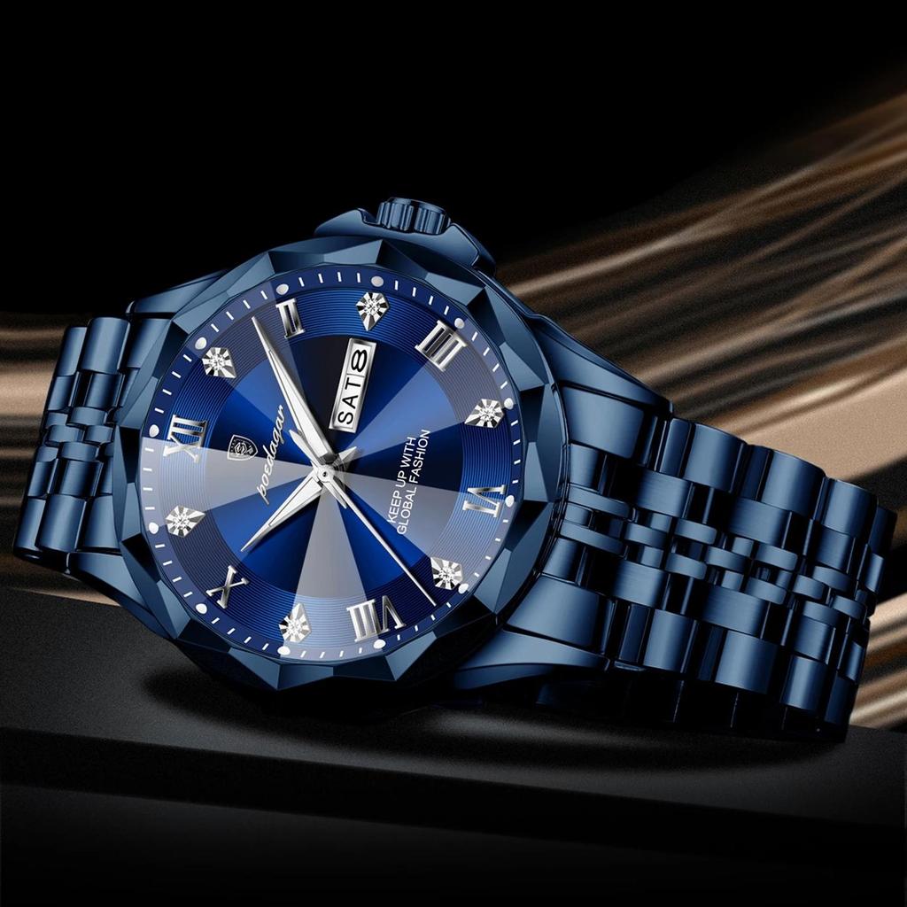 POEDAGAR Luxury Fashion Man Clock Top Business Waterproof Luminous Date Week Men's Watches Quartz Stainless Steel Wristwatch