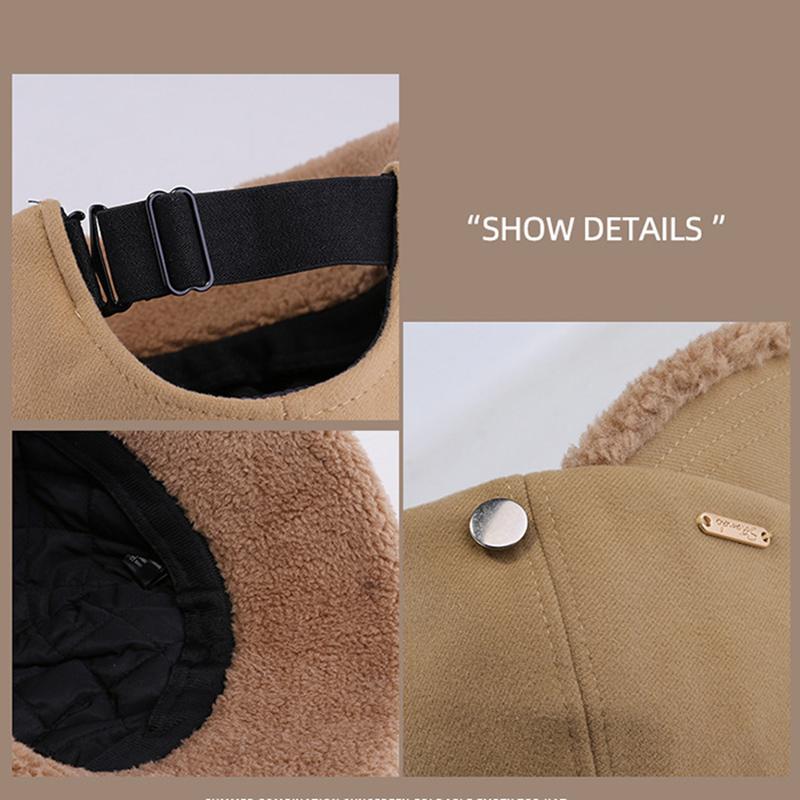 Custom Logo for Unisex Fisherman Sheep Wool Hats Adjustable Baseball Cap Outdoor Warm Double-sided Fluffy