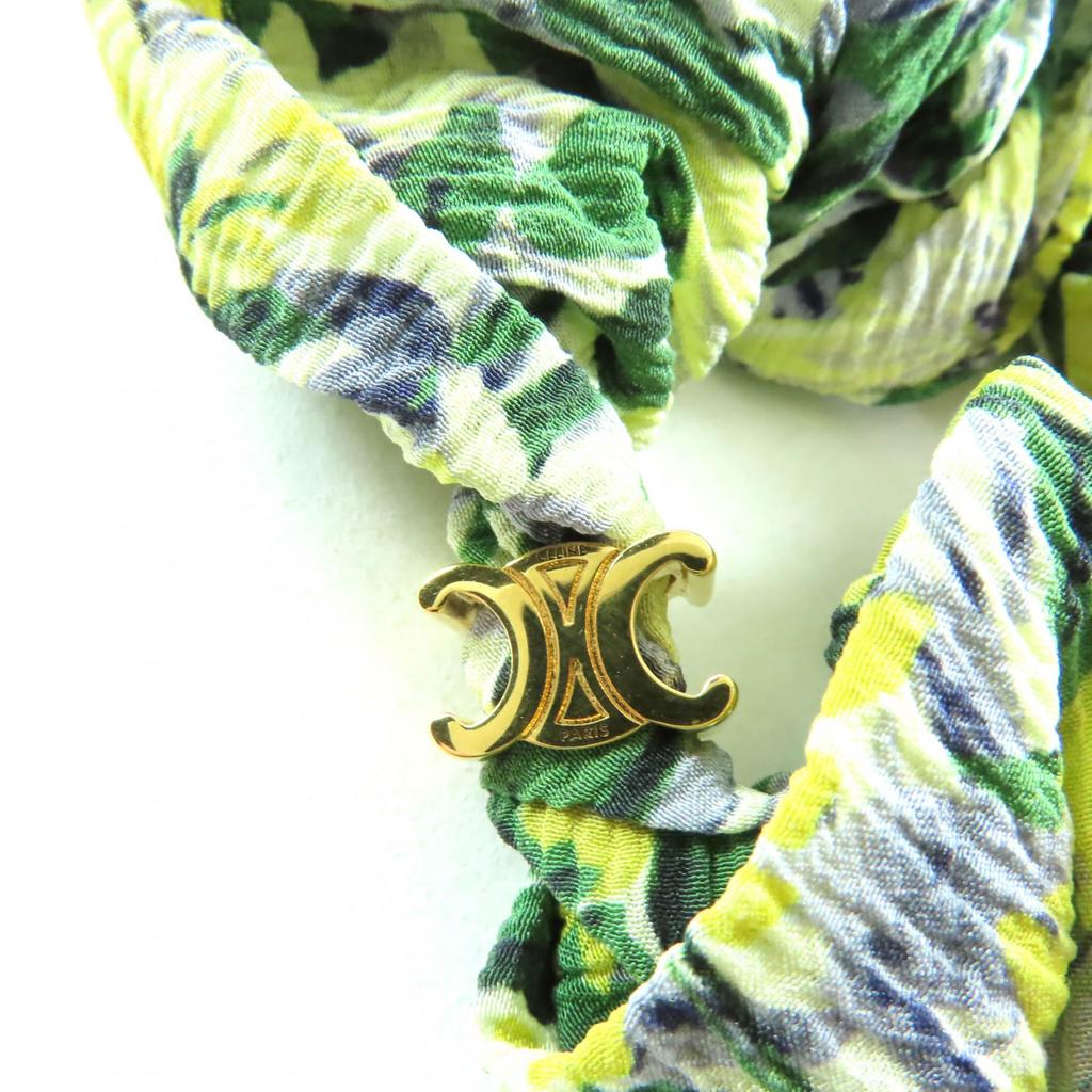 Tolles CELINE Haaraccessoire Grün gelbe Seide Damen 460AH2SIB Gebraucht