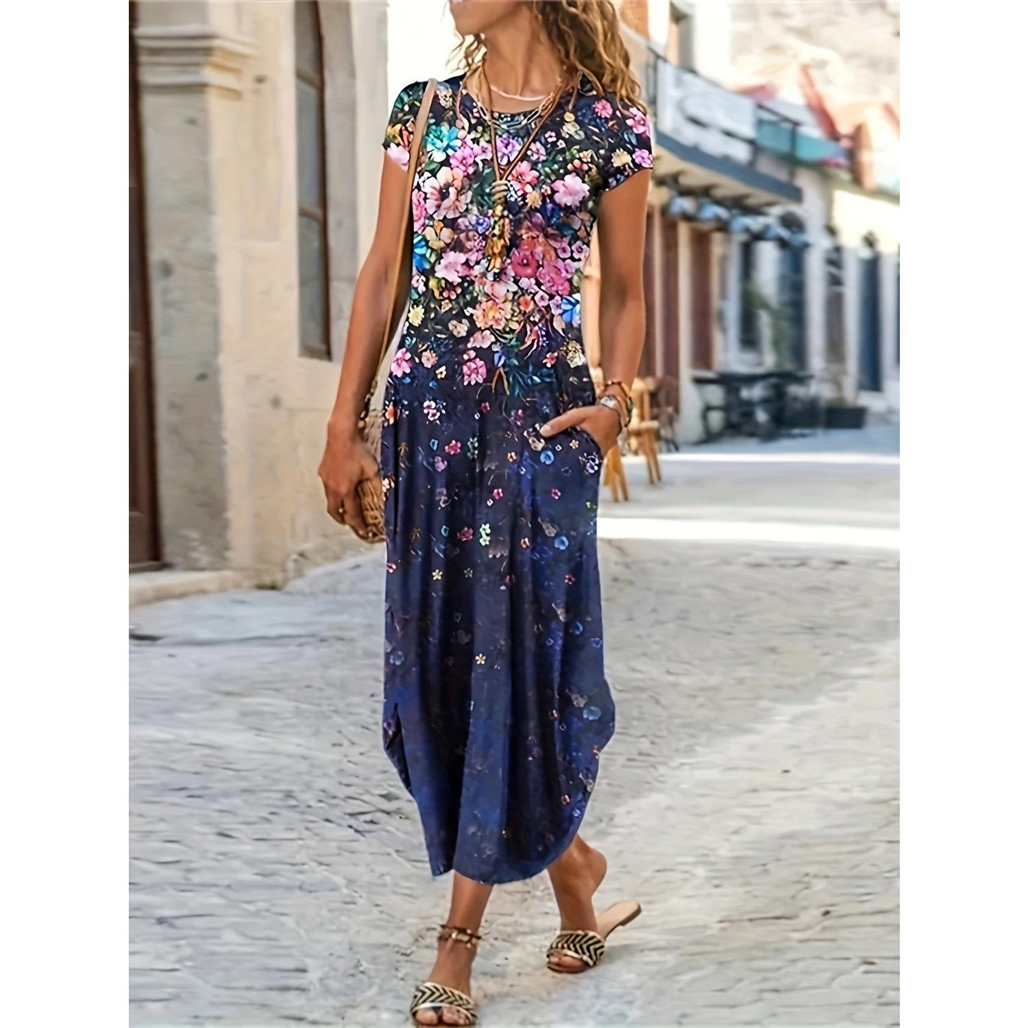 

2025 Новый тренд утягивающего платья с талией, свободное удобное платье, женская мода, элегантное платье, весна-лето, принт XXL синий