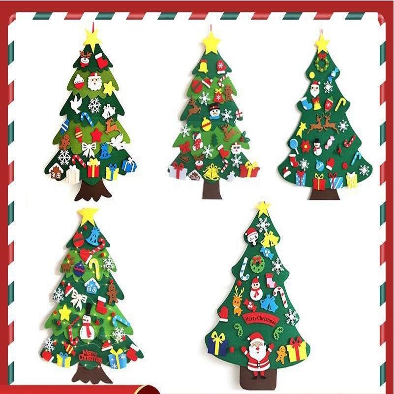 DIY Felt Christmas Tree Wall Hanging Artificial Xmas Tree with Santa Claus Snowflakes Ornament New Year Party Supplies Gift