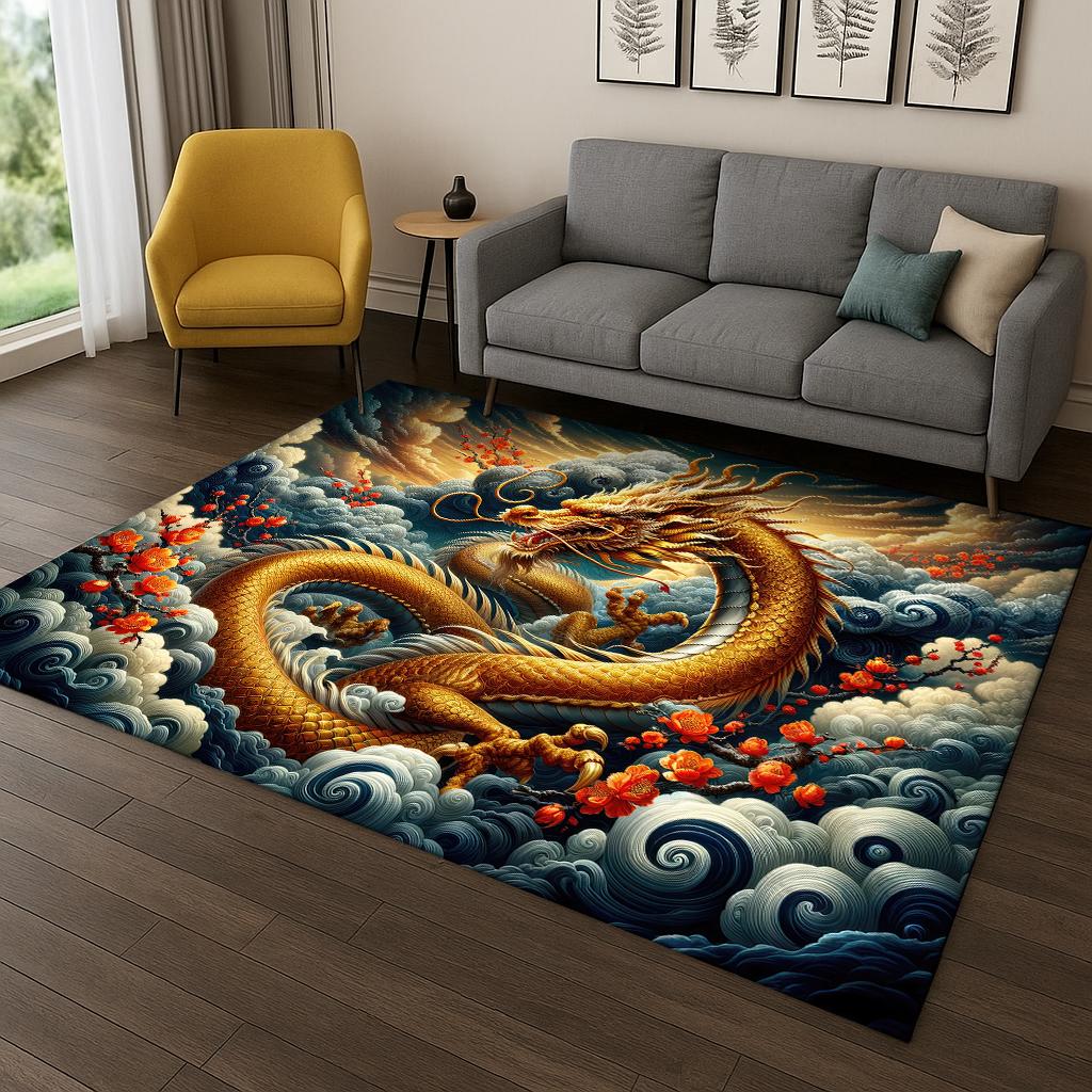 3D China Dragon Myth Art Carpet Rug for Sofa Bedroom Living Room,Area Rug Doormat Home Decor,Kid Game Non-slip Floor Mat