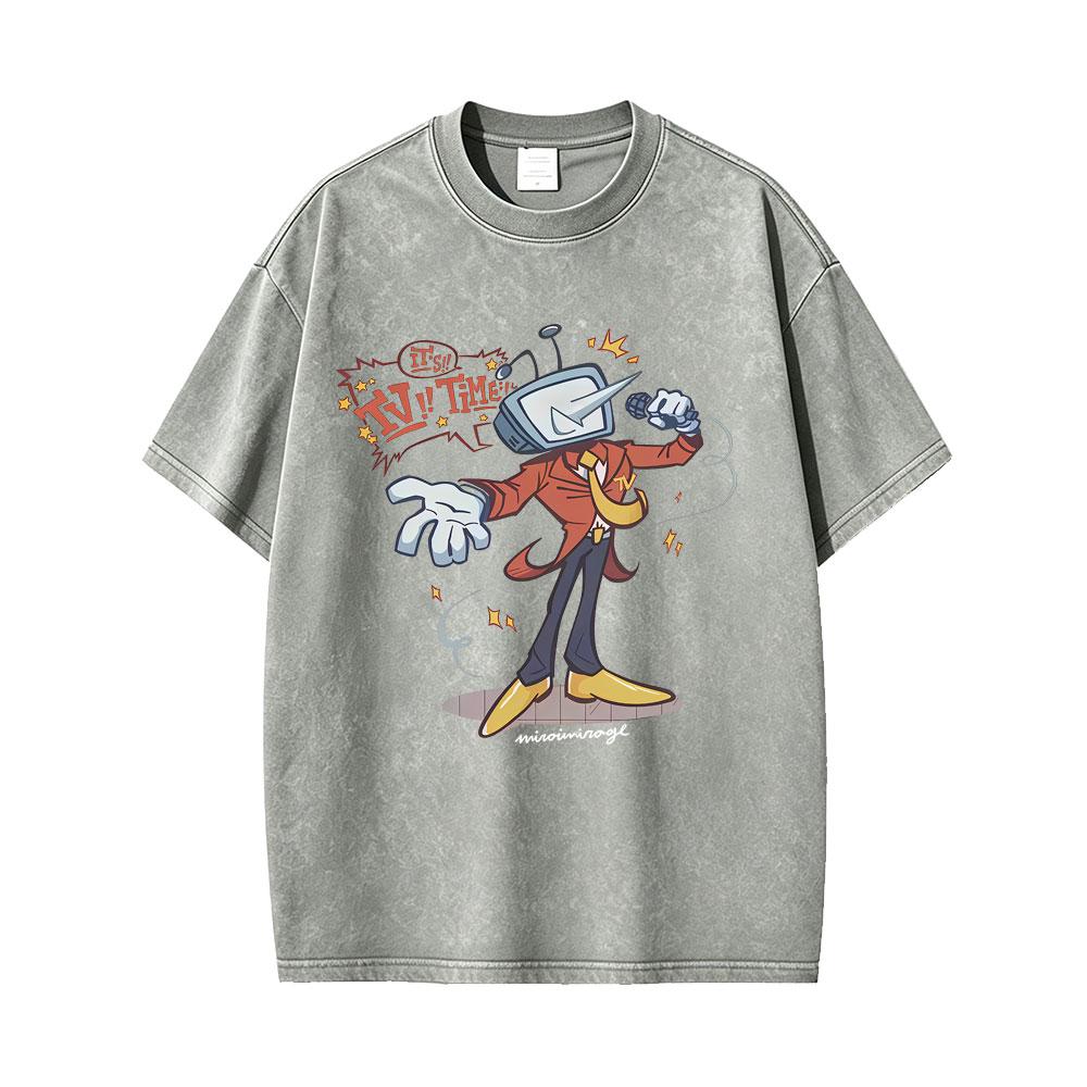 Gewaschenes Vintage-Spiel Deltarune Tenna Es ist TV-Zeit Energetischer Showmaster Lustiges Meme T-Shirt Herren Damen Lässig Humor Harajuku T-Shirts