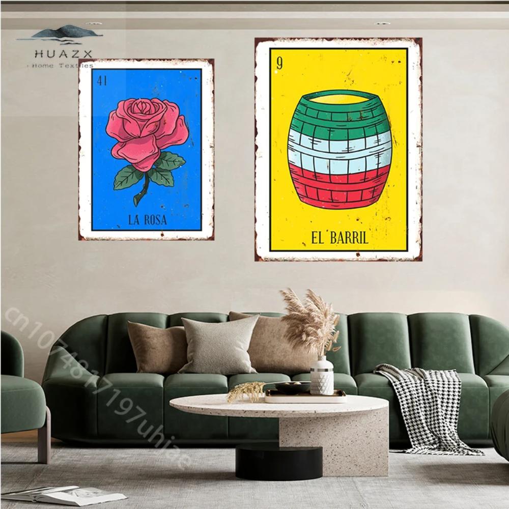 Meksikansk Lotteri EL GALLO MEKSIKANSK LOTTERI Plakat Metallskilt Hjemmeinnredning Estetikk Veggdekorativ Plakett Dekorasjon Malerier
