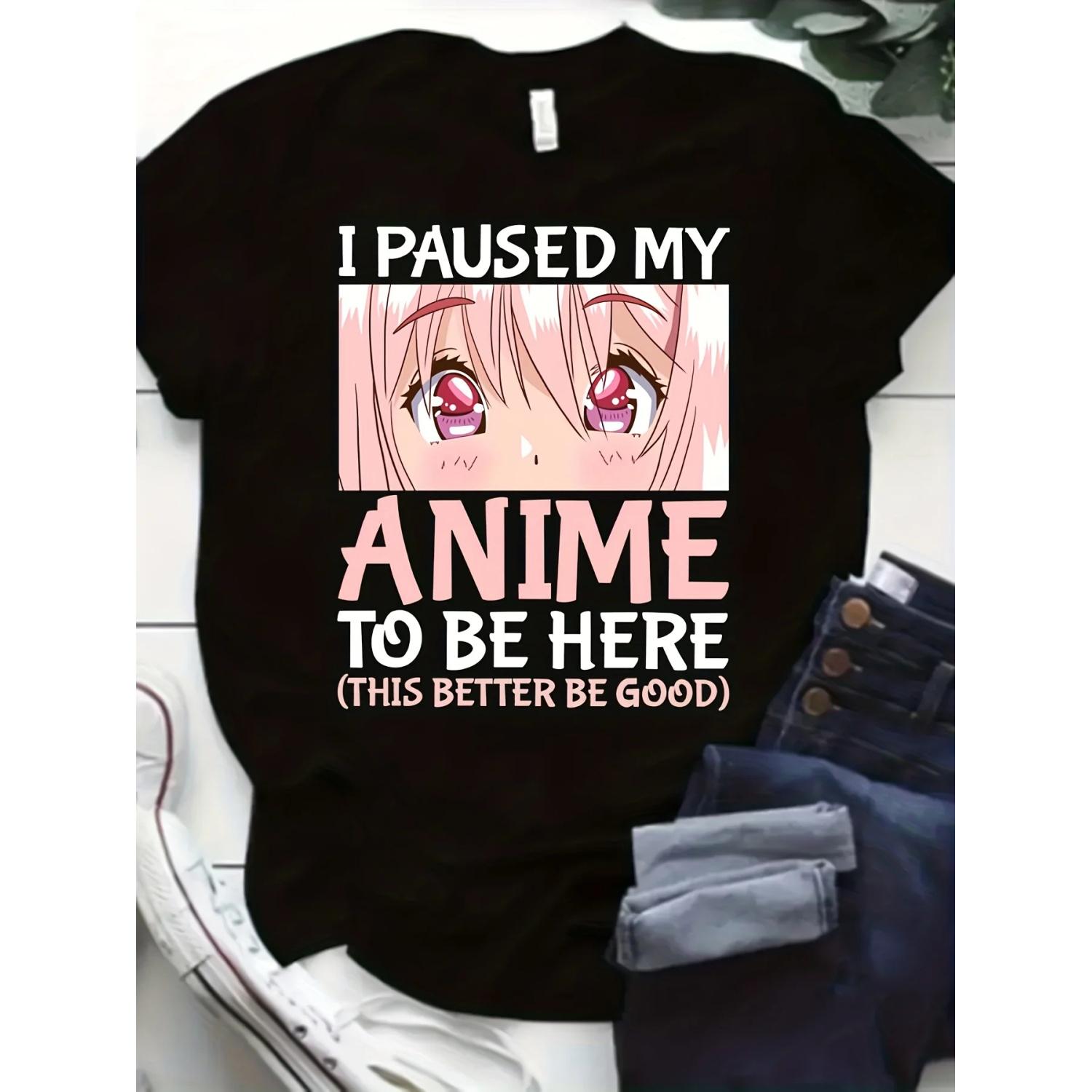 

Vibrant Anime Girl Print T-shirt - Classic Crew Neck Short Sleeve Comfortable Casual Wear - Womens Kawaii Fashion Tee S чёрный