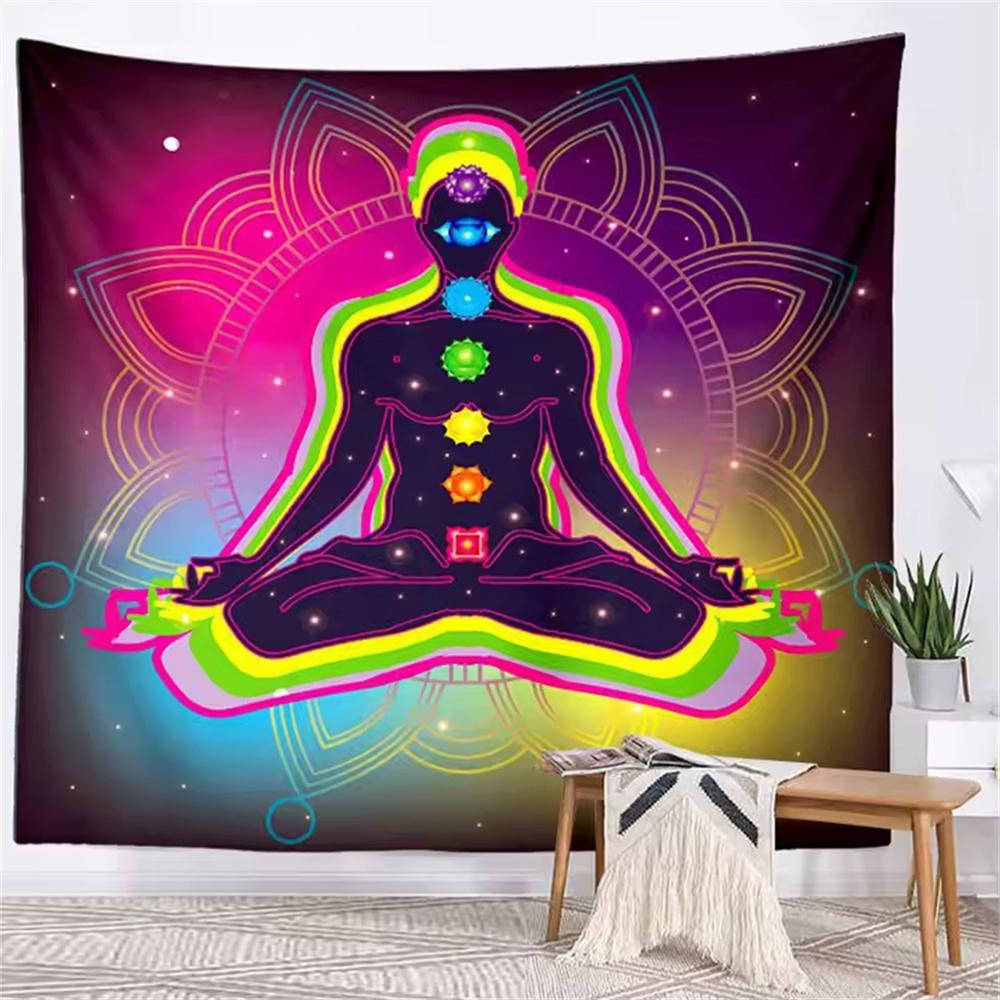 Indian Buddha Statue Meditation 7 Chakra Tapestry Wall Hanging Mandala Tapestries Psychedelic Yoga Background Cloth Blanket