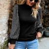 Women's Half Turtleneck Long-sleeved Sequined Patchwork Knitted Top