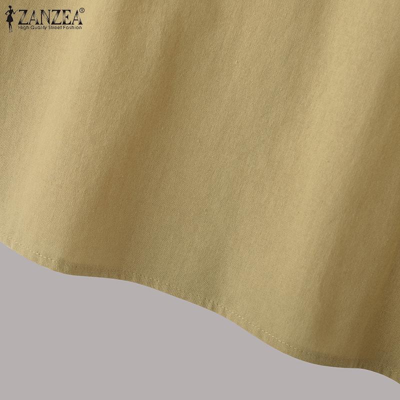 ZANZEA Damska sznurowana bluzka z dekoltem w serek, casualowa, z rękawem 3/4, luźna