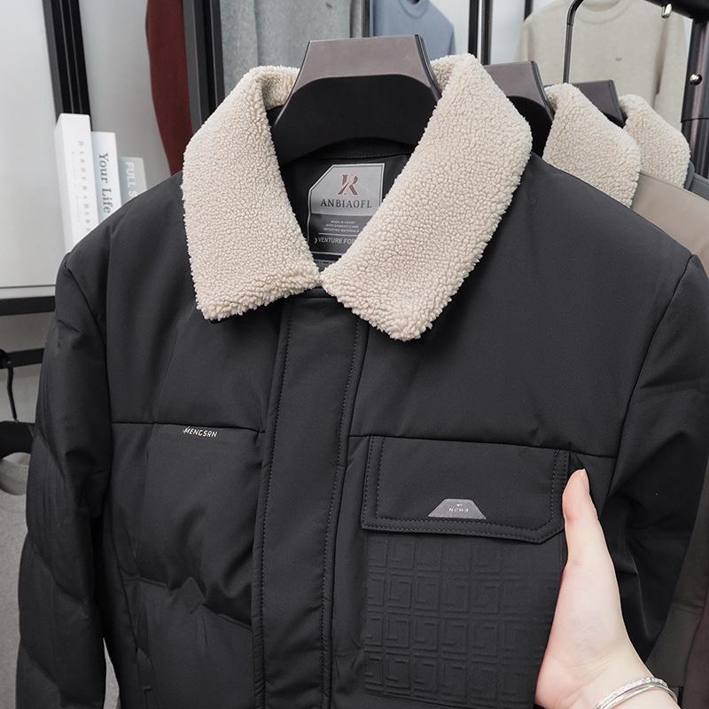 

Men s Winter Down Jacket with Detachable Fur Collar - White Duck Down, Lapel Design, Thickened and Warm, Trendy Youth Top XXL (150-165 jin) чорний
