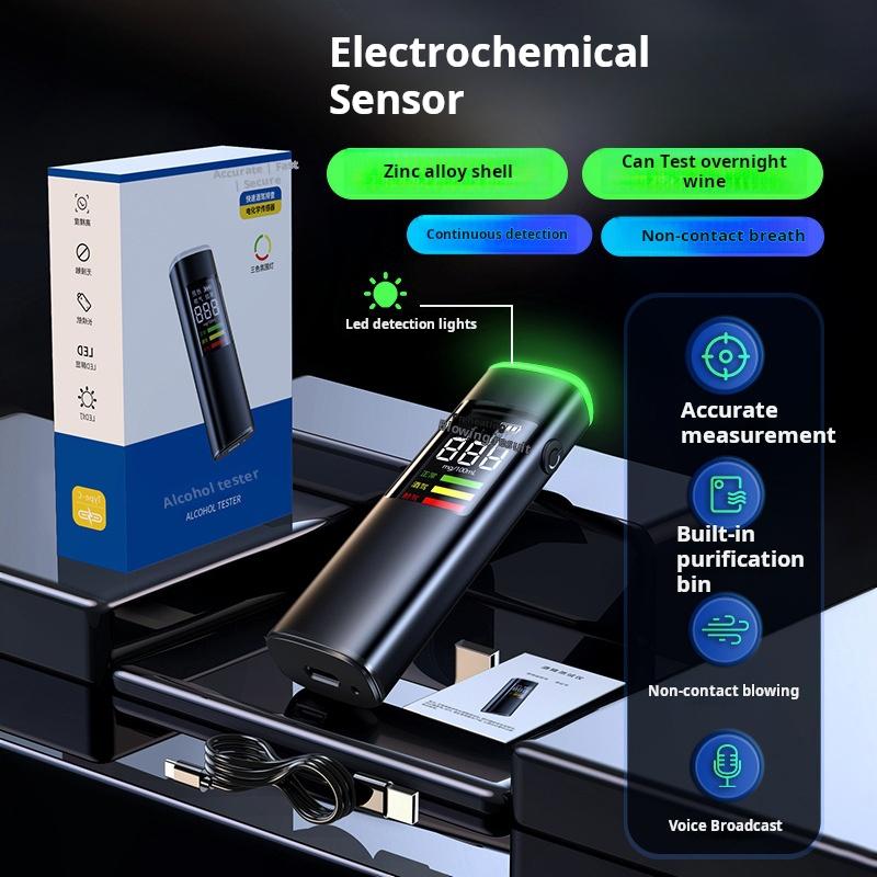 Electronic Breathalyzer Breath Alcohol Detector Portable Professional High Sensitivity Type-c Charging Drunk Driving Car Tester