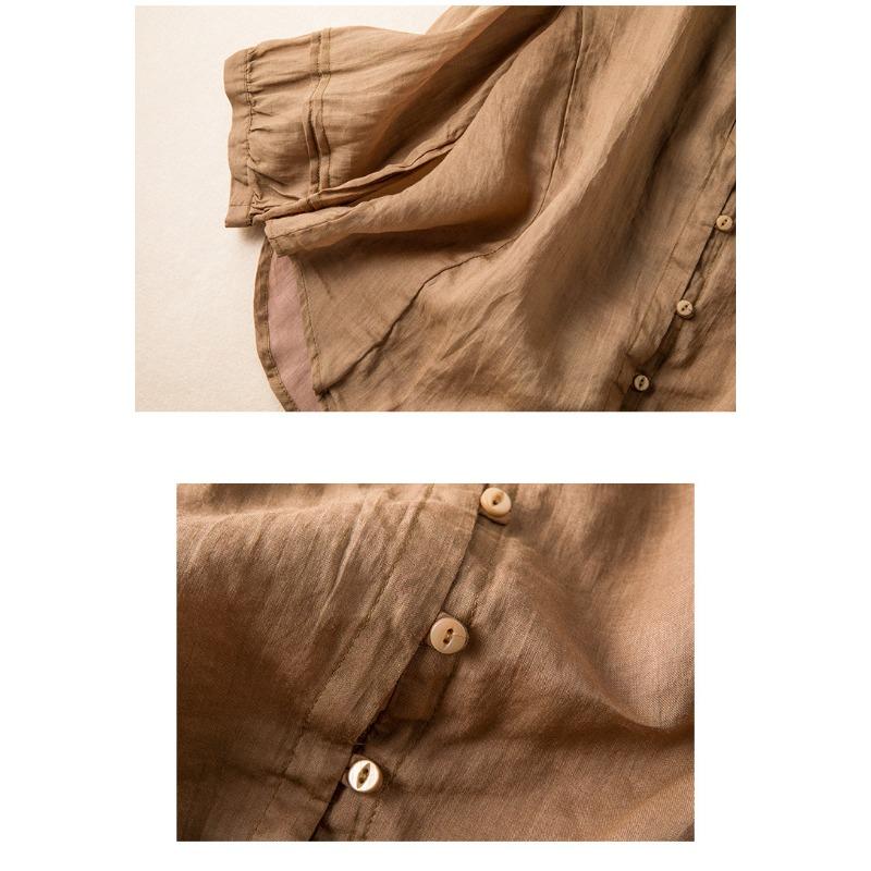 Spring Round Neck Ramie Loose Fitting Shirt Artistic Retro Versatile Casual Thin Top for Women Shirt