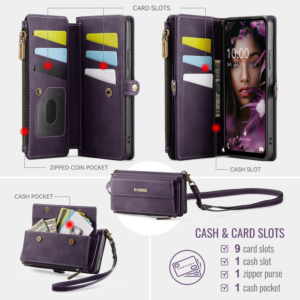 For Samsung Galaxy A54 5G Case CASEME C39 RFID Blocking Zipper Wallet Stand Leather Cover with Strap