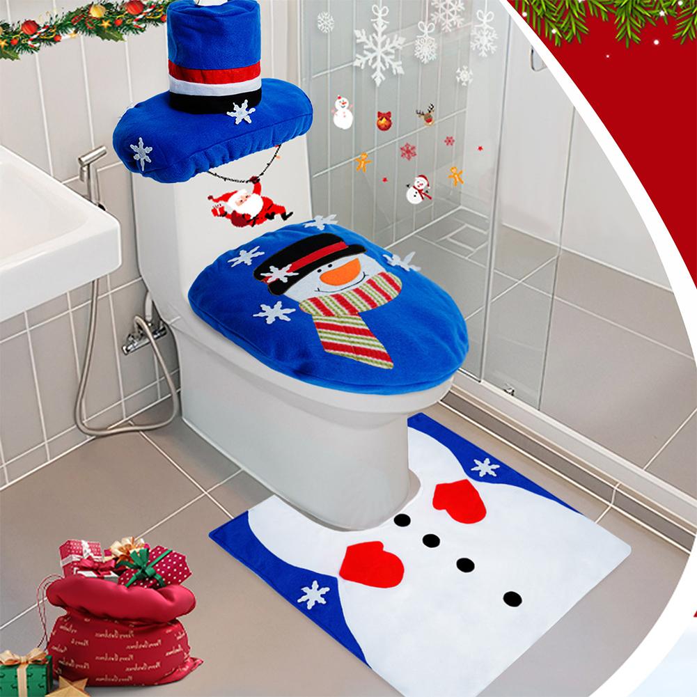 New Cute Christmas Toilet Seat Covers Creative Santa Claus Bathroom Mat Xmas Supplies for Home New Year Navidad Gift Decor 2024