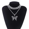 Rhinestone Bling Necklace Trendy Fashion Collars Necklace Butterfly Pendant  Necklace for Women