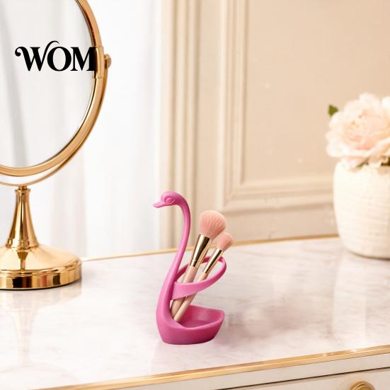 Decorative Toothbrush Stand 3D Printed Swan Holder, Bathroom Organizer with Hollow Water-Draining Design, Black White Stable Dual Color, Widened Base,
