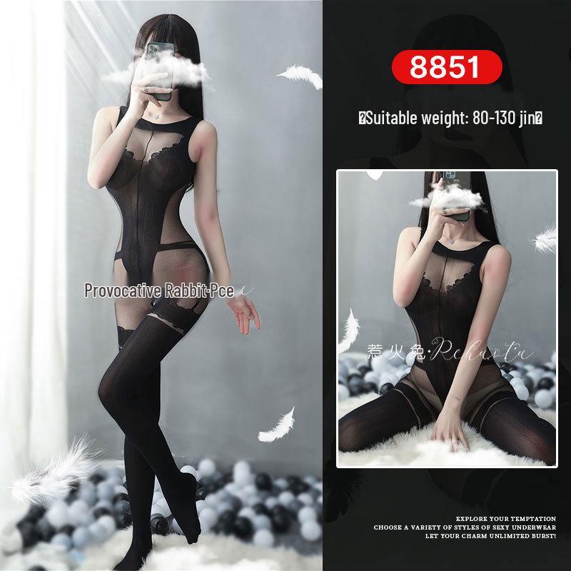 Seductive Rabbit Silk Bondage Lingerie Set: Open Crotch, Tearable Bodysuit with Garter and Stockings