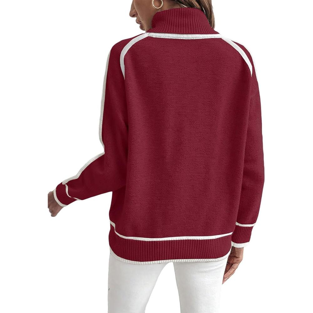 Cozy Fall and Winter Fashion Women's Elegant Knitted Thick Warm Hoodie Color Blocked Half High Collar Versatile Striped Sweater Jumper