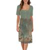 Mode Damen Sommer Vintage Blumenmuster Kleid Elegant Kurzarm Midi Kleid