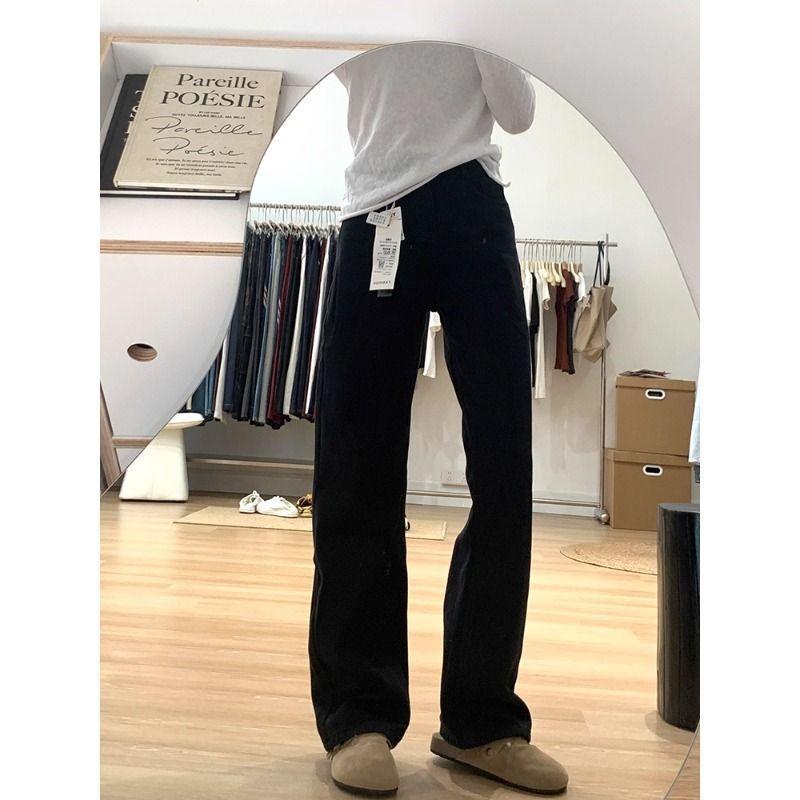 Jeans bianchi a gamba dritta foderati in pile e spessi per donna, invernali, a vita alta, per corpo a pera sottile, a gamba larga