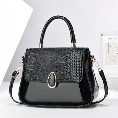 Fashionable Shiny Leather Small Bag with Long Embossed Crocodile Pattern Texture, Single-shoulder Hand-held Small Bag