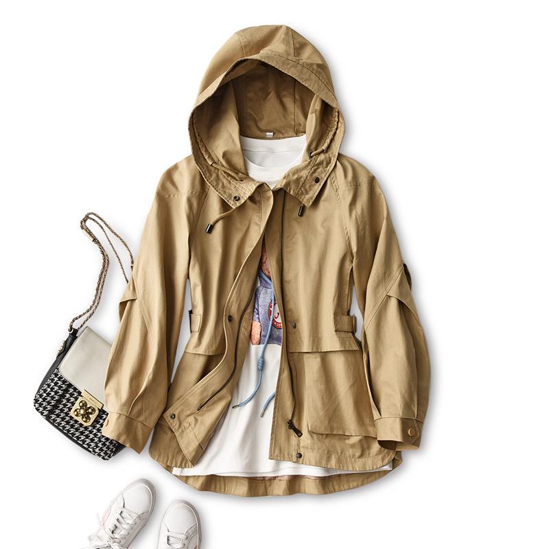 

Темпераментный короткий тренч с капюшоном, женское весенне-осеннее новое тонкое пальто, маленькая весенне-осенняя модная женская одежда L хаки