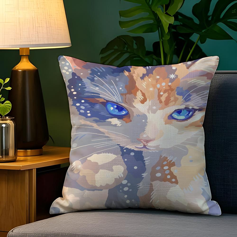 Cute Animal Floral Decorations 1 Pillow Case Natural Linen Pillow Case Double-Sided Decor Sofa Pillowcase Home Decor