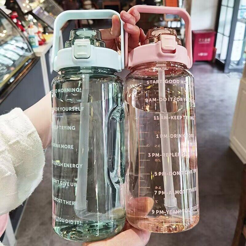 Water bottle large capacity water cup summer sports 1000ml graduated straw plastic cup high temperature water bottle large kettle portable