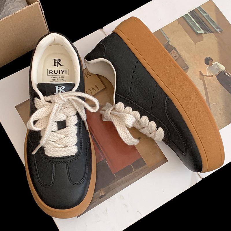 

Fashion and lightweight retro versatile platform white shoes women s 2025 new spring and autumn height-increasing moral training shoes sports board s 40 чорний