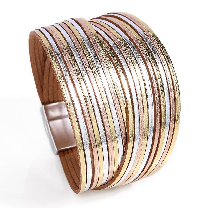 Bohemiskt Läderarmband med Flera Trådar och Prägling, med Magnetlås för Herr och Dam