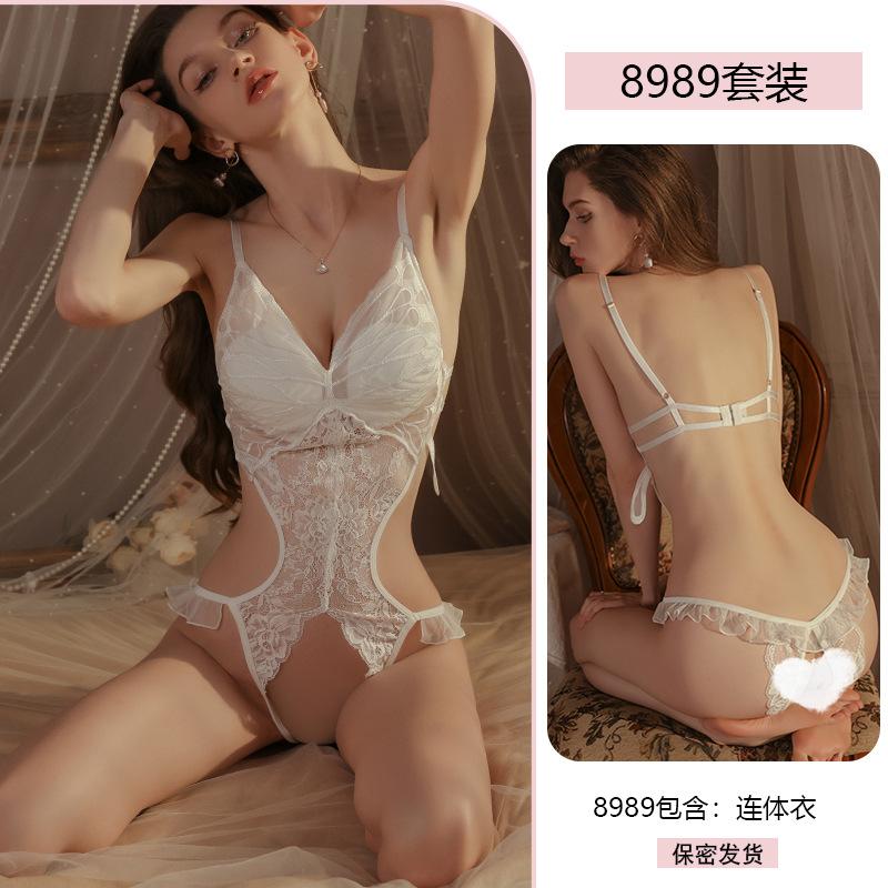 Original Erotic Underwear, Sexy butterfly Lace Seductive open-crotch Jumpsuit, Women's Hot See-through pajamas 8989