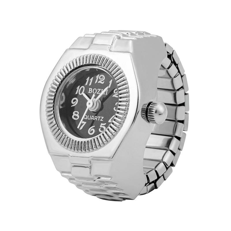 Quartz Rhinestone Ring Watch with Metal Elastic Band