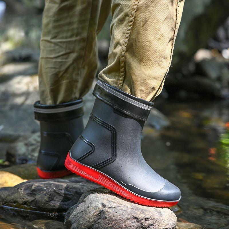 Mid Calf Spring Autumn Farming Men's Rain Boots Original Garden Adult Waterproof and Non-slip Teenagers Wide Toes Gum Male Shoes