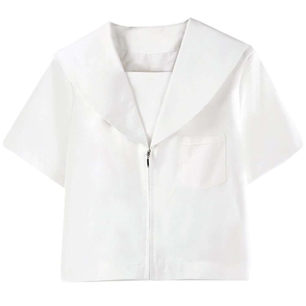 

[STYLE eight] Kansai Collar Blouse/Shirt, Short/Long Sleeve, Uniform, Sailor Collar, White Shirt (Short Sleeve, Size S)