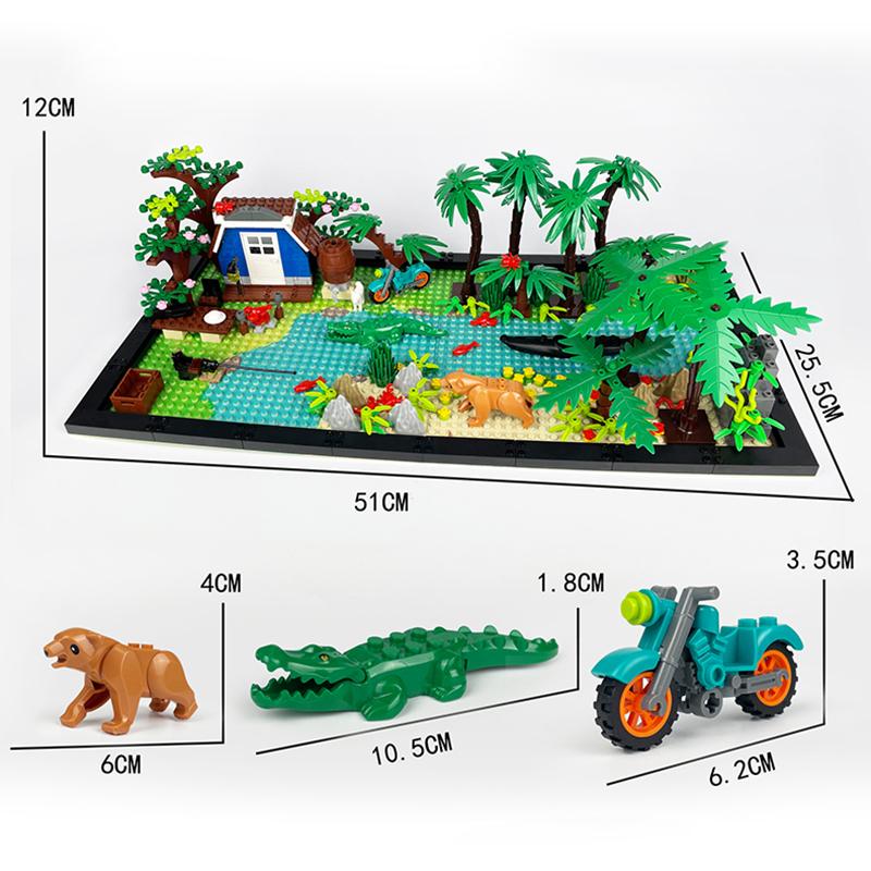 MOC Rain Forest River Blocks Tropical Rainforests Animal Dinosaurs Baseplates Building Block Bricks Jurassic World Dino Toys