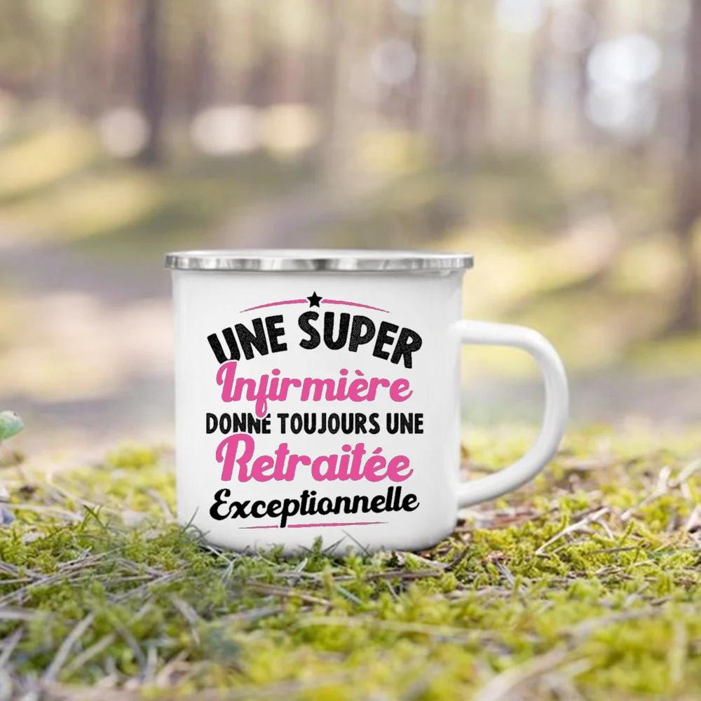 Beste Krankenschwester Französisch Bedruckte Emaille Tassen Kaffeebecher Trinken Wein Saft Tasse Dessert Kakao Milch Henkeltasse Bestes Geschenk für Infirmiere