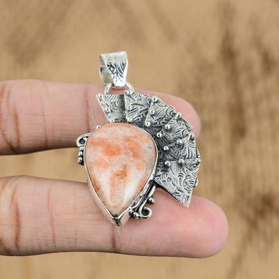 Natural Sunstone Gemstone Pendant 925 Sterling Silver Indian Jewelry For Girls